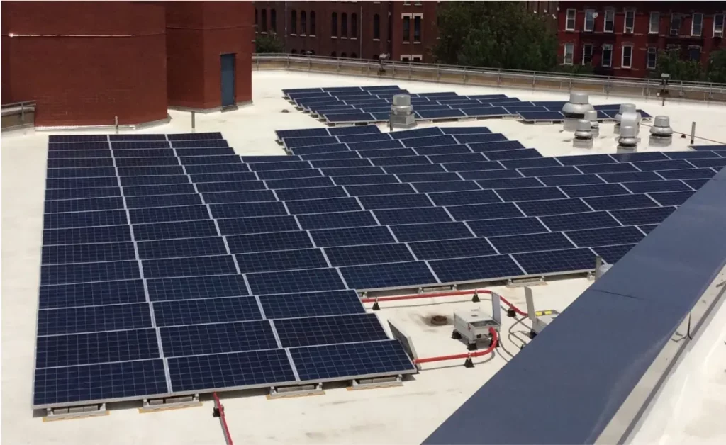 Solar array setup on roof of commercial building